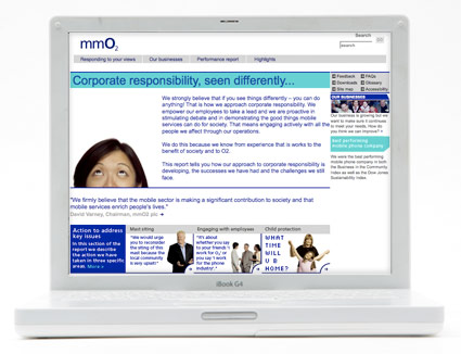 O2 Online Corporate Responsibility Report 2004 homepage