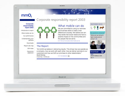 O2 Online Corporate Responsibility Report 2003 homepage