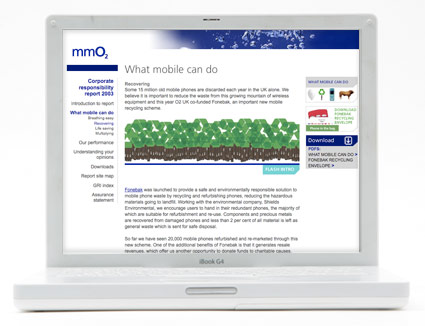 O2 Online Corporate Responsibility Report 2003 - what mobile can do, recovering