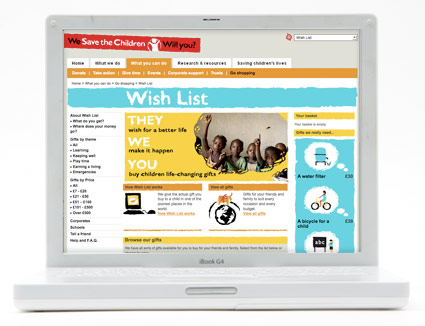 Save the Children wishlist homepage